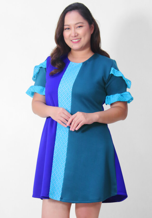 Color Block Inserted Ruffle Sleeve Dress | Syala Collections