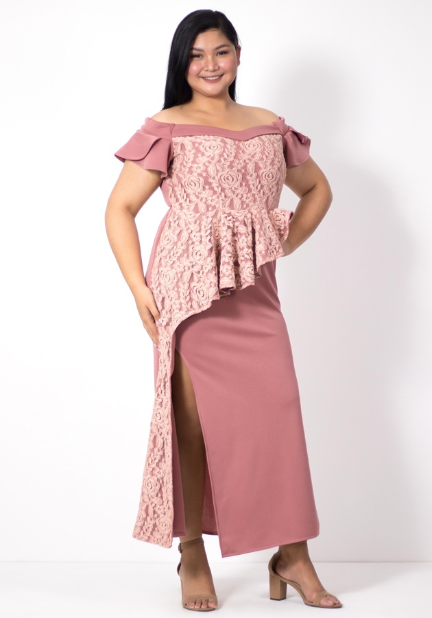 Off-Shoulder Peplum Slit Maxi Dress | Syala Collections